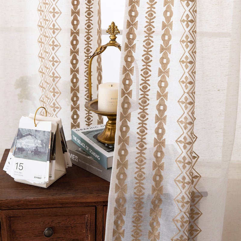 SEEKRIGHT Cream Boho Curtains 95 Inches Long 2 Panels for Living Room Bedroom Grommet Natural Linen Curtains Light Filtering Window Curtains for Dining Room Country Rustic Farmhouse Decor, 52x95, Taupe - Image 4